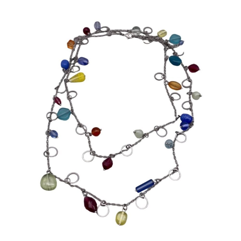 Lia Sophia Multicolor Beaded Necklace Silver Tone One Long Stand 50 to 53 Inch